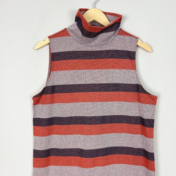 LOFT Striped Tank Midi Dress Mock Neck Fall Size Medium Women's - Picture 2 of 4